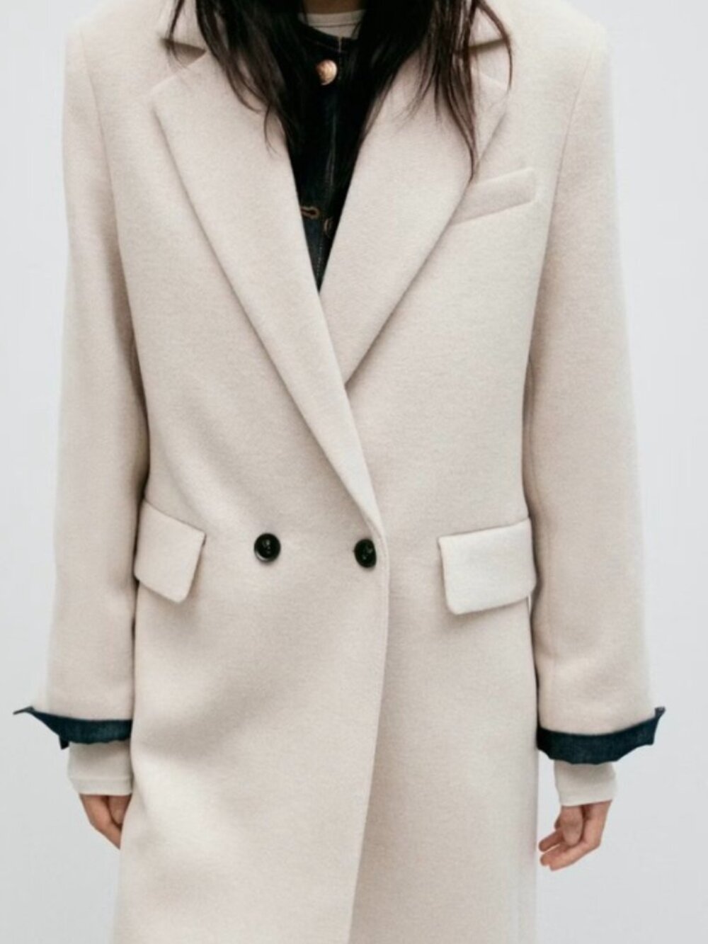 New Mango Ecru Nude Cream Wool Coat US XS